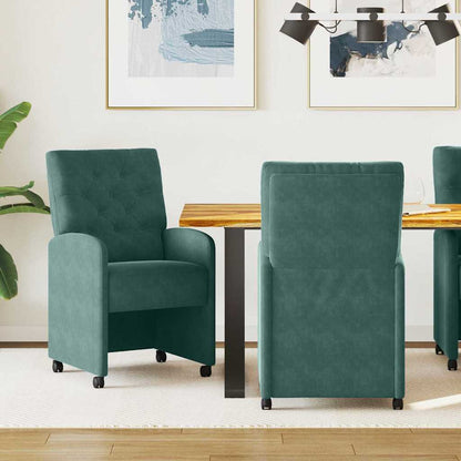 Eetstoelen met wielen 2 pcs Donkergroen 58 x 67 x 97 cm Fluweel