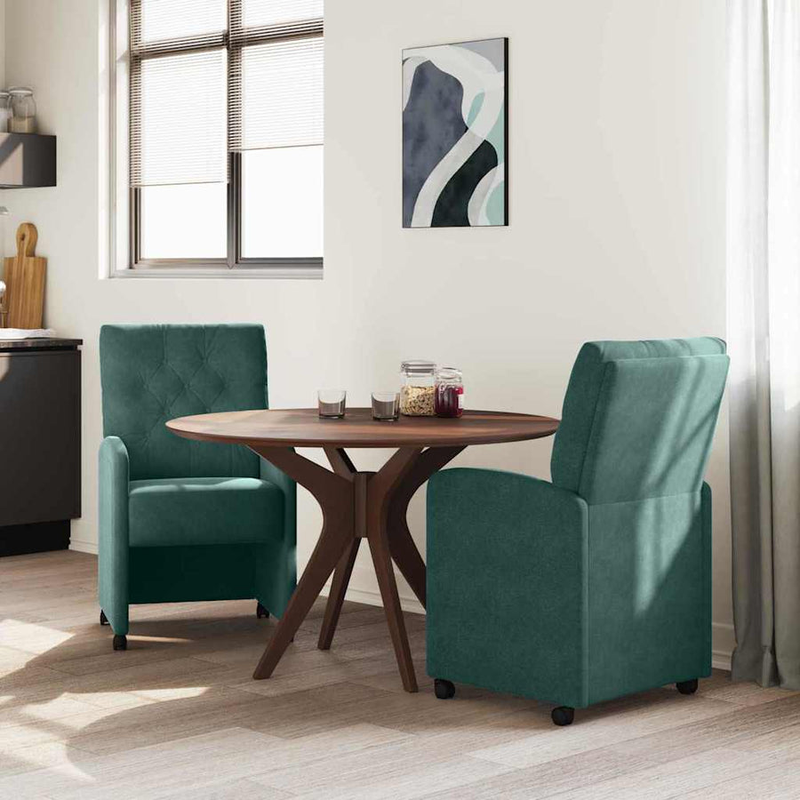 Eetstoelen met wielen 2 pcs Donkergroen 58 x 67 x 97 cm Fluweel