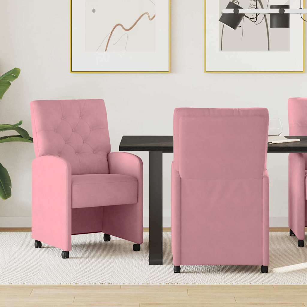 Eetstoelen met wielen 2 pcs Roze 58 x 67 x 97 cm Fluweel