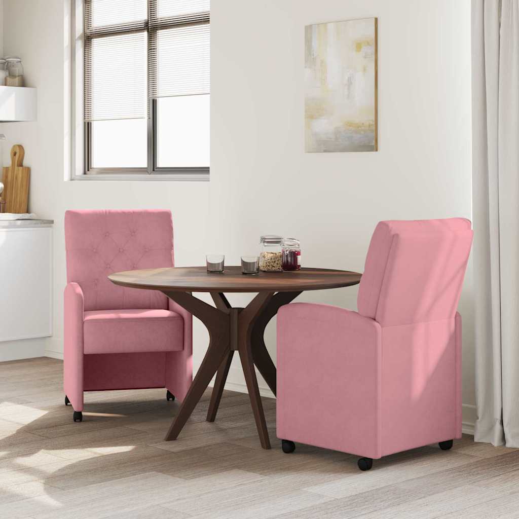 Eetstoelen met wielen 2 pcs Roze 58 x 67 x 97 cm Fluweel