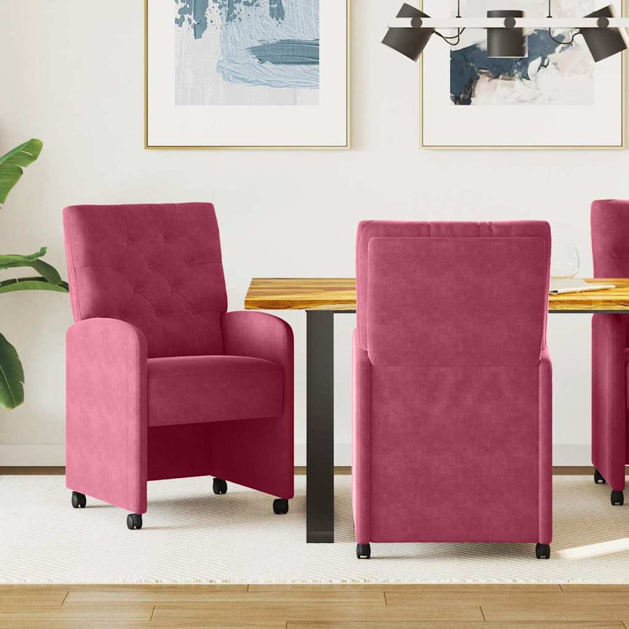 Eetstoelen met wielen 2 pcs Wijnrood 58 x 67 x 97 cm Fluweel