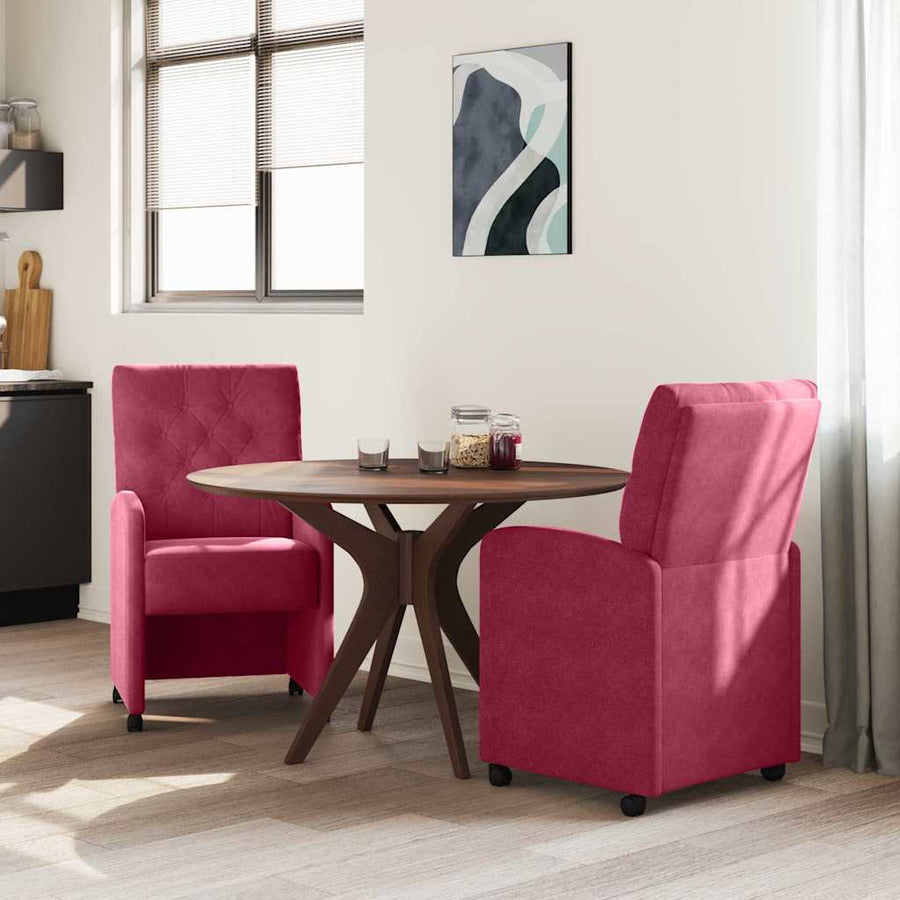 Eetstoelen met wielen 2 pcs Wijnrood 58 x 67 x 97 cm Fluweel