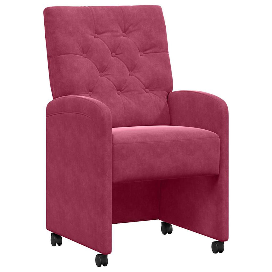 Eetstoelen met wielen 2 pcs Wijnrood 58 x 67 x 97 cm Fluweel