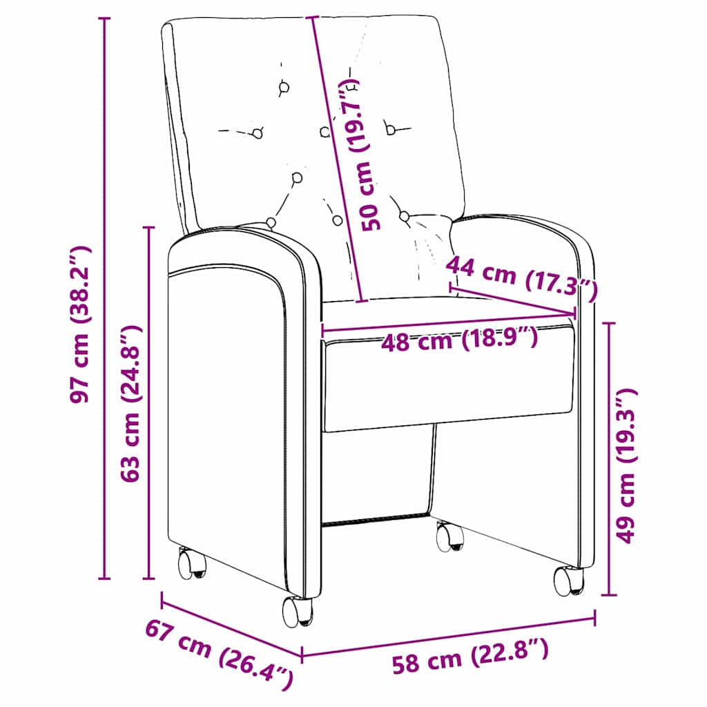Eetstoelen met wielen 2 pcs Wijnrood 58 x 67 x 97 cm Fluweel
