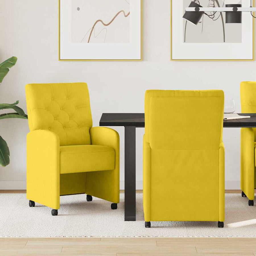 Eetstoelen met wielen 2 pcs Geel 58 x 67 x 97 cm Fluweel