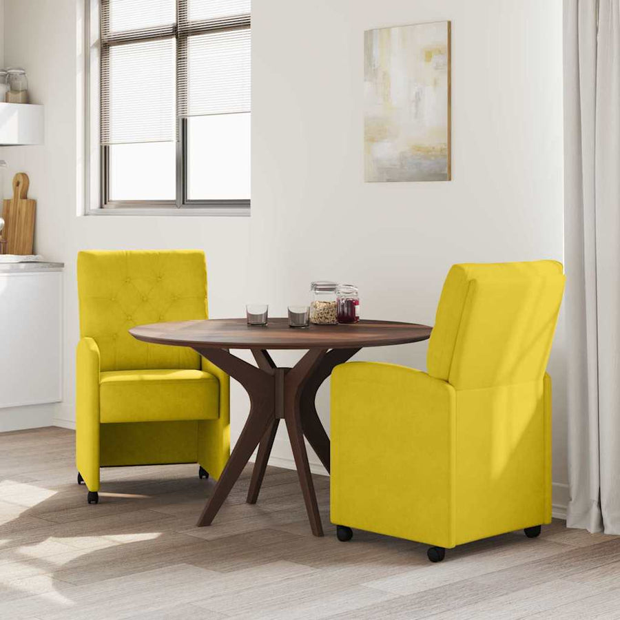 Eetstoelen met wielen 2 pcs Geel 58 x 67 x 97 cm Fluweel