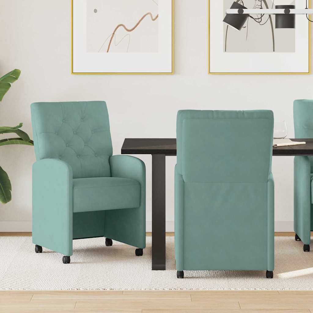 Eetstoelen met wielen 2 pcs Zeegroen 58 x 67 x 97 cm Fluweel