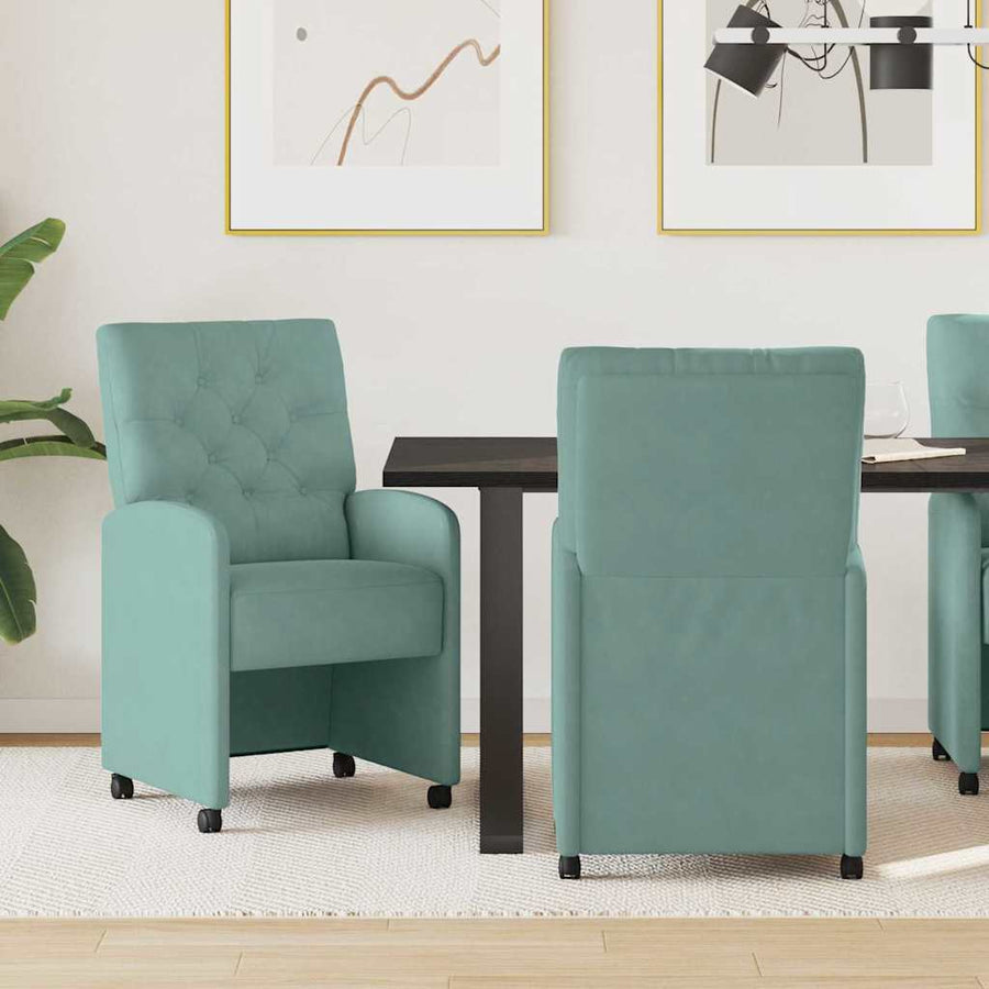 Eetstoelen met wielen 2 pcs Zeegroen 58 x 67 x 97 cm Fluweel