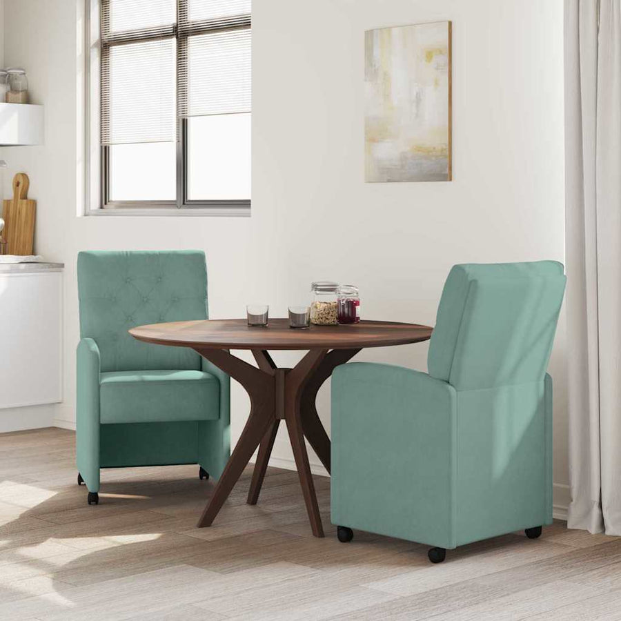 Eetstoelen met wielen 2 pcs Zeegroen 58 x 67 x 97 cm Fluweel