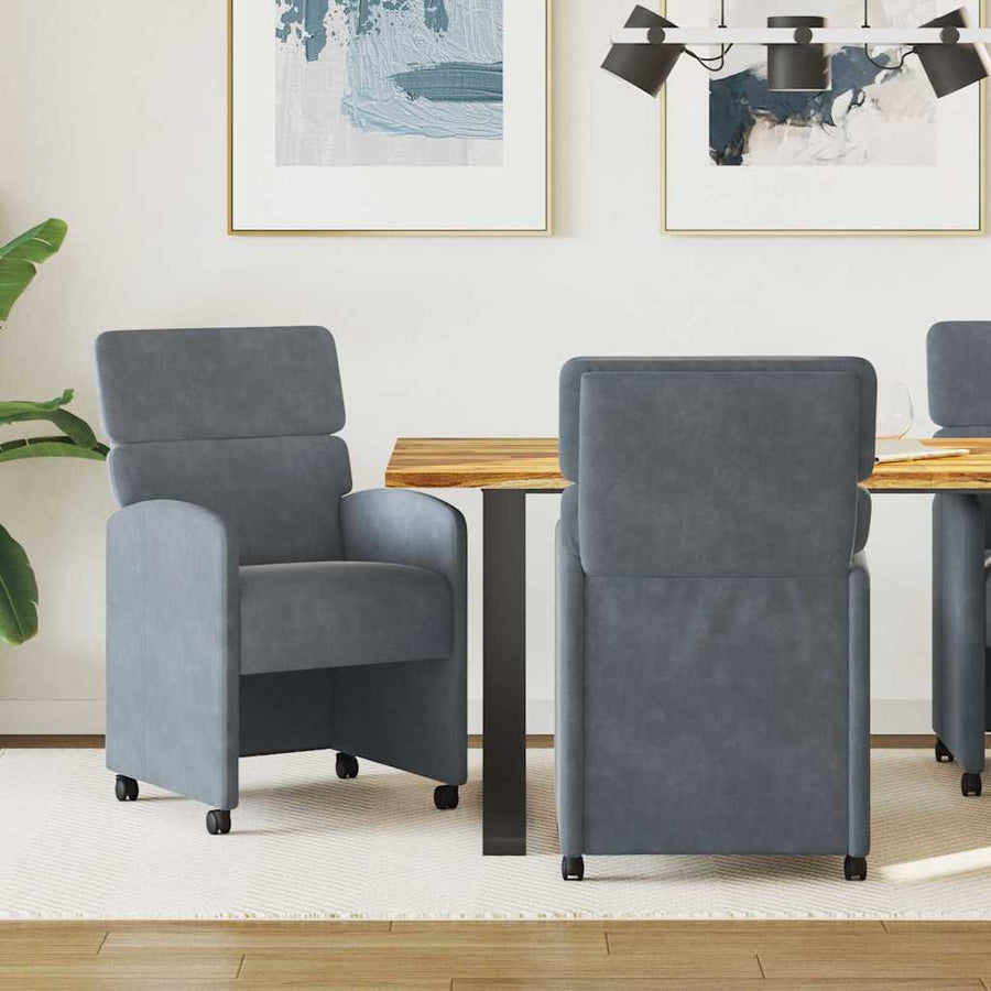 Eetstoelen met wielen 2 pcs Donkergrijs 58 x 65 x 98 cm Fluweel