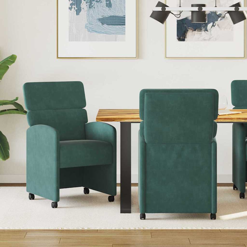 Eetstoelen met wielen 2 pcs Donkergroen 58 x 65 x 98 cm Fluweel