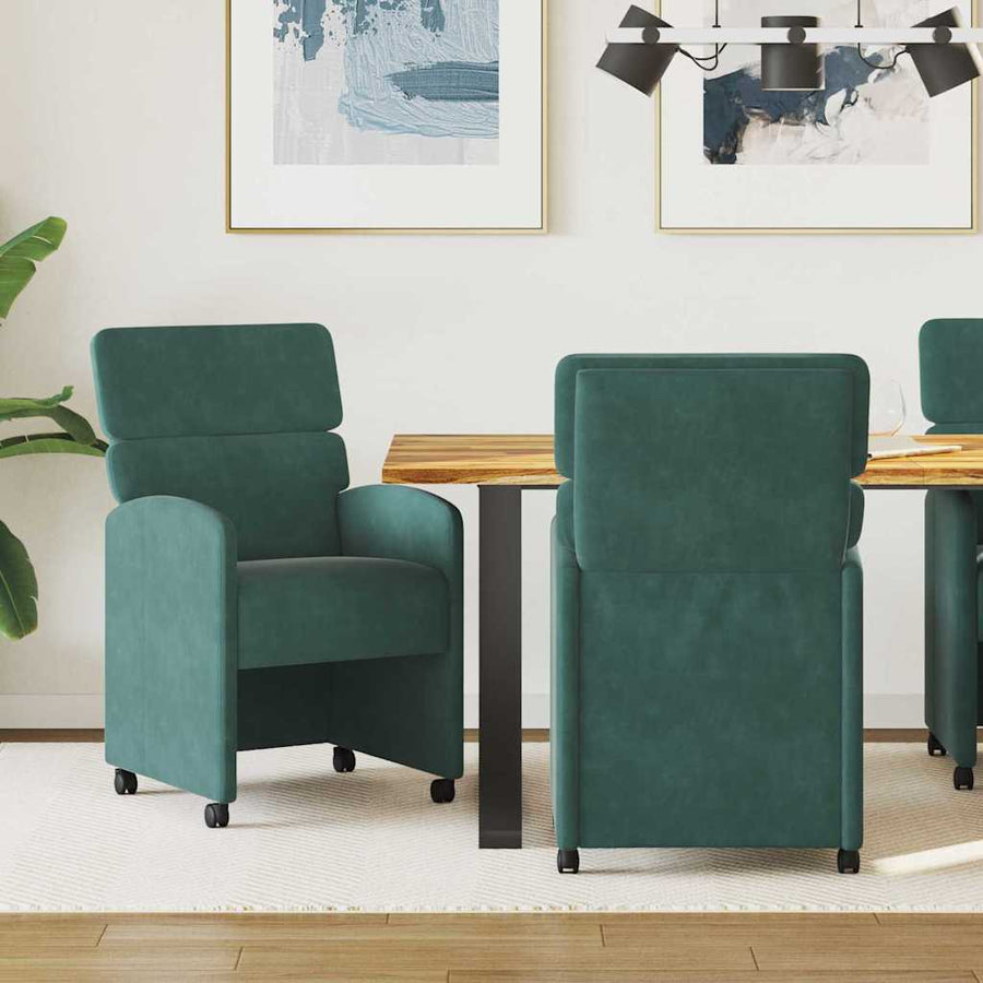 Eetstoelen met wielen 2 pcs Donkergroen 58 x 65 x 98 cm Fluweel