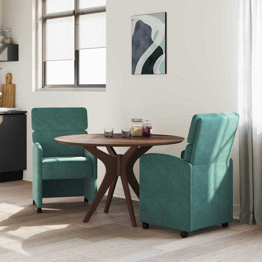 Eetstoelen met wielen 2 pcs Donkergroen 58 x 65 x 98 cm Fluweel