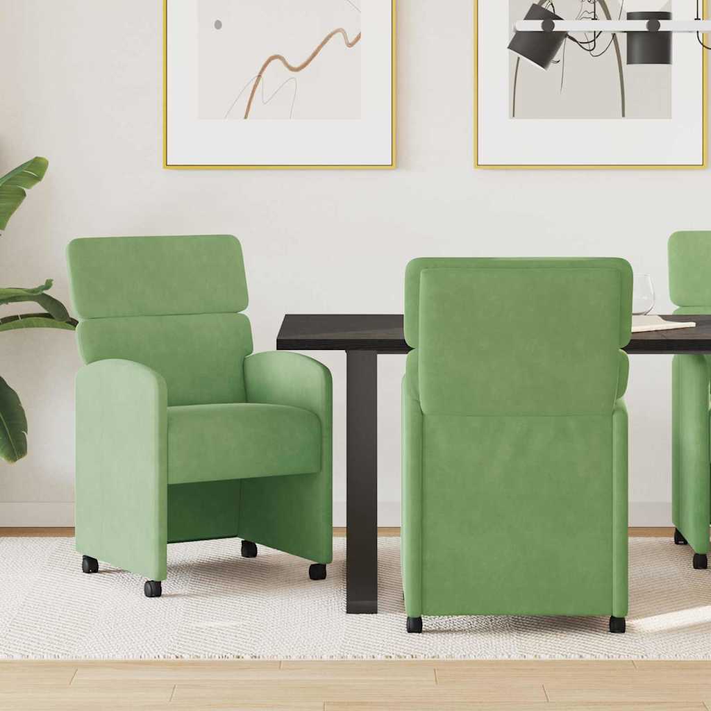 Eetstoelen met wielen 2 pcs Lichtgroen 58 x 65 x 98 cm Fluweel