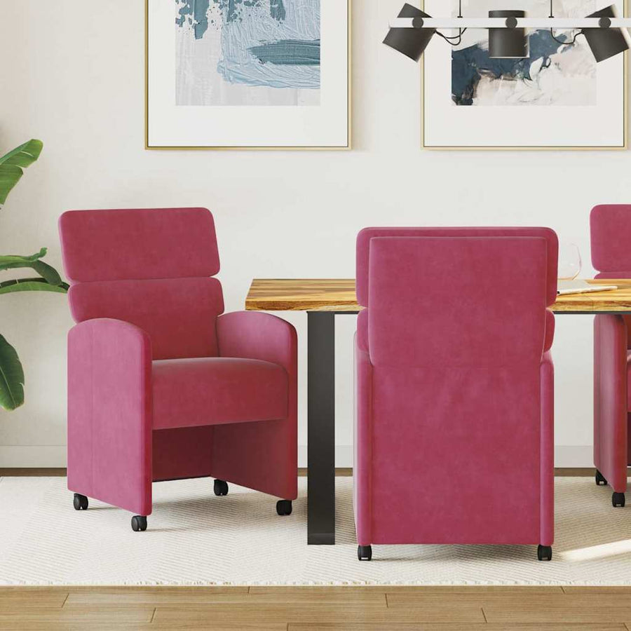 Eetstoelen met wielen 2 pcs Wijnrood 58 x 65 x 98 cm Fluweel