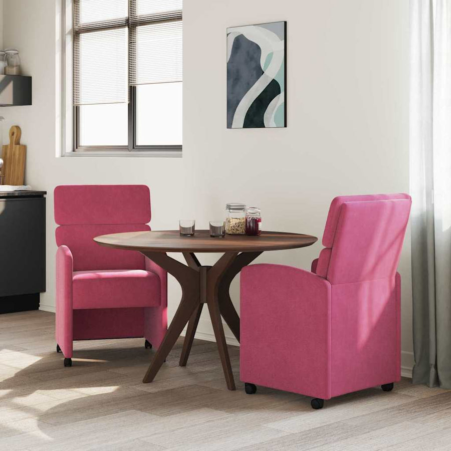 Eetstoelen met wielen 2 pcs Wijnrood 58 x 65 x 98 cm Fluweel