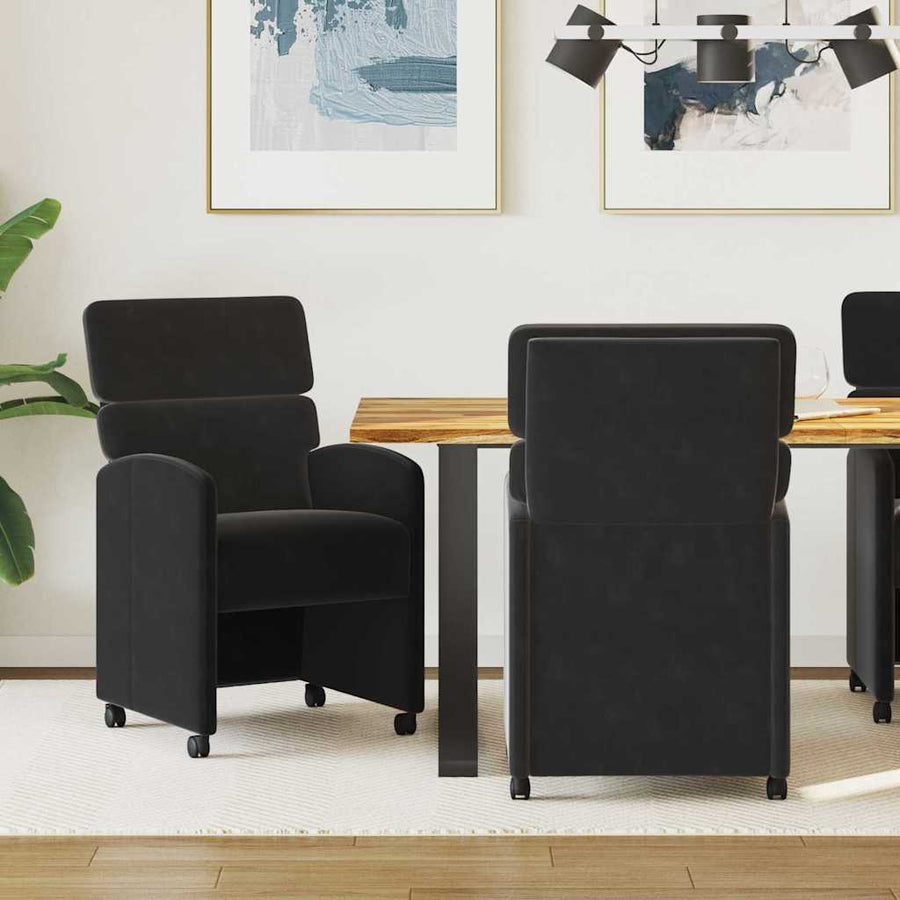 Eetstoelen met wielen 2 pcs Zwart 58 x 65 x 98 cm Fluweel
