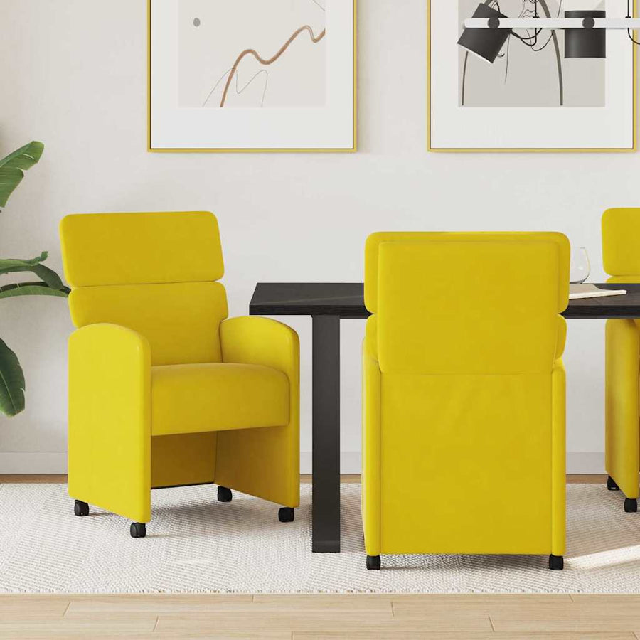 Eetstoelen met wielen 2 pcs Geel 58 x 65 x 98 cm Fluweel