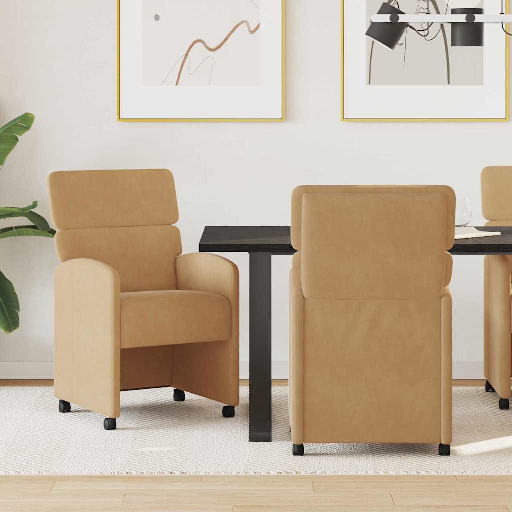 Eetstoelen met wielen 2 pcs Bruin 58 x 65 x 98 cm Fluweel