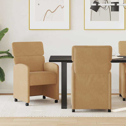 Eetstoelen met wielen 2 pcs Bruin 58 x 65 x 98 cm Fluweel