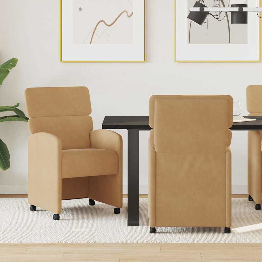 Eetstoelen met wielen 2 pcs Bruin 58 x 65 x 98 cm Fluweel
