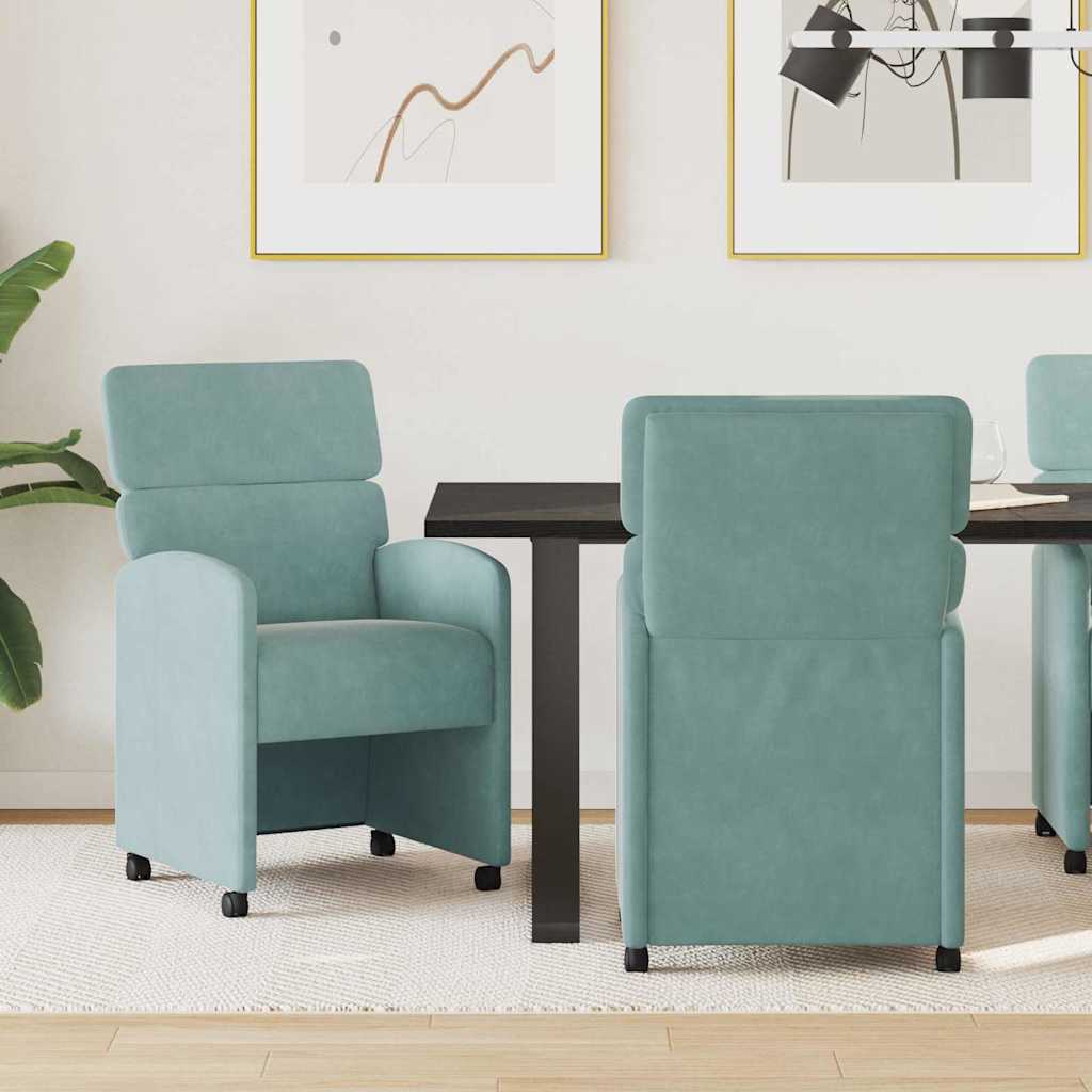 Eetstoelen met wielen 2 pcs Zeegroen 58 x 65 x 98 cm Fluweel