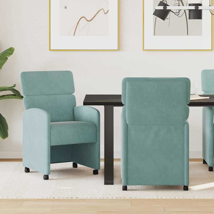 Eetstoelen met wielen 2 pcs Zeegroen 58 x 65 x 98 cm Fluweel