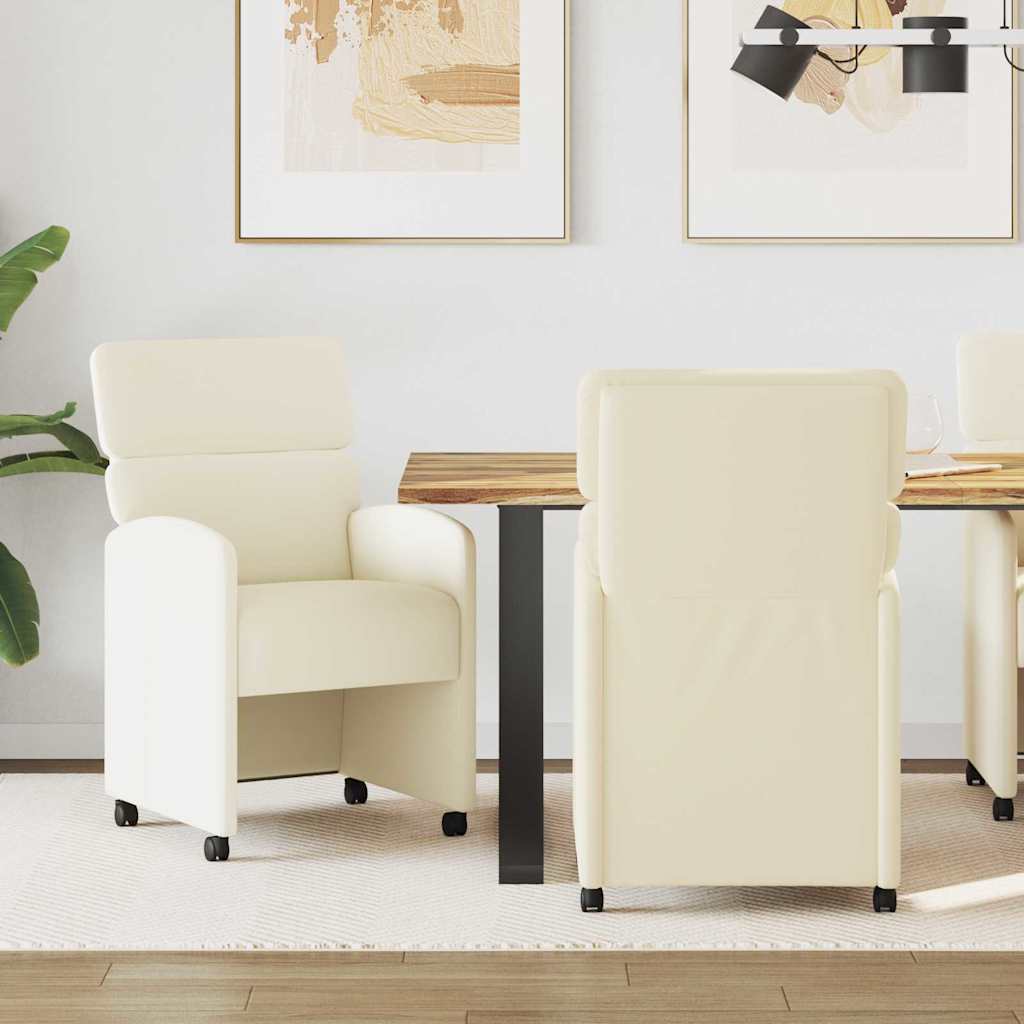 Eetstoelen met wielen 2 pcs Crème 58 x 65 x 98 cm Kunstleer