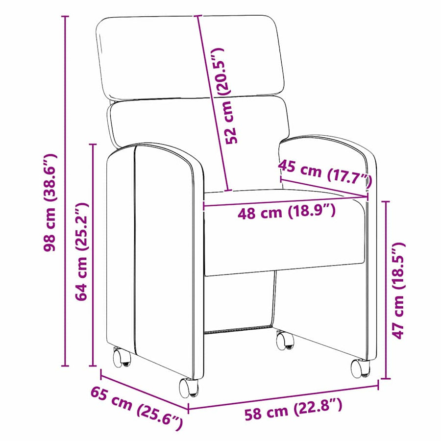 Eetstoelen met wielen 2 pcs Bruin 58 x 65 x 98 cm Kunstleer