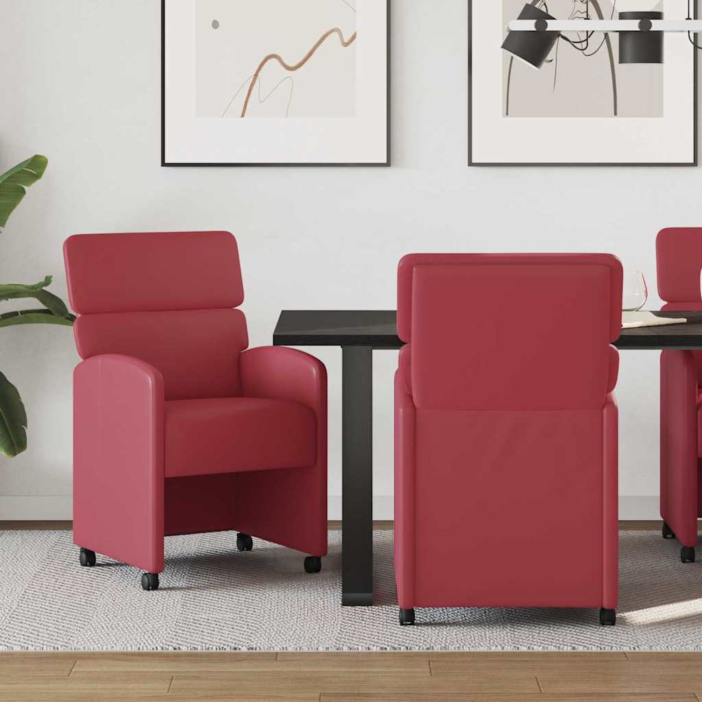 Eetstoelen met wielen 2 pcs Wijnrood 58 x 65 x 98 cm Kunstleer
