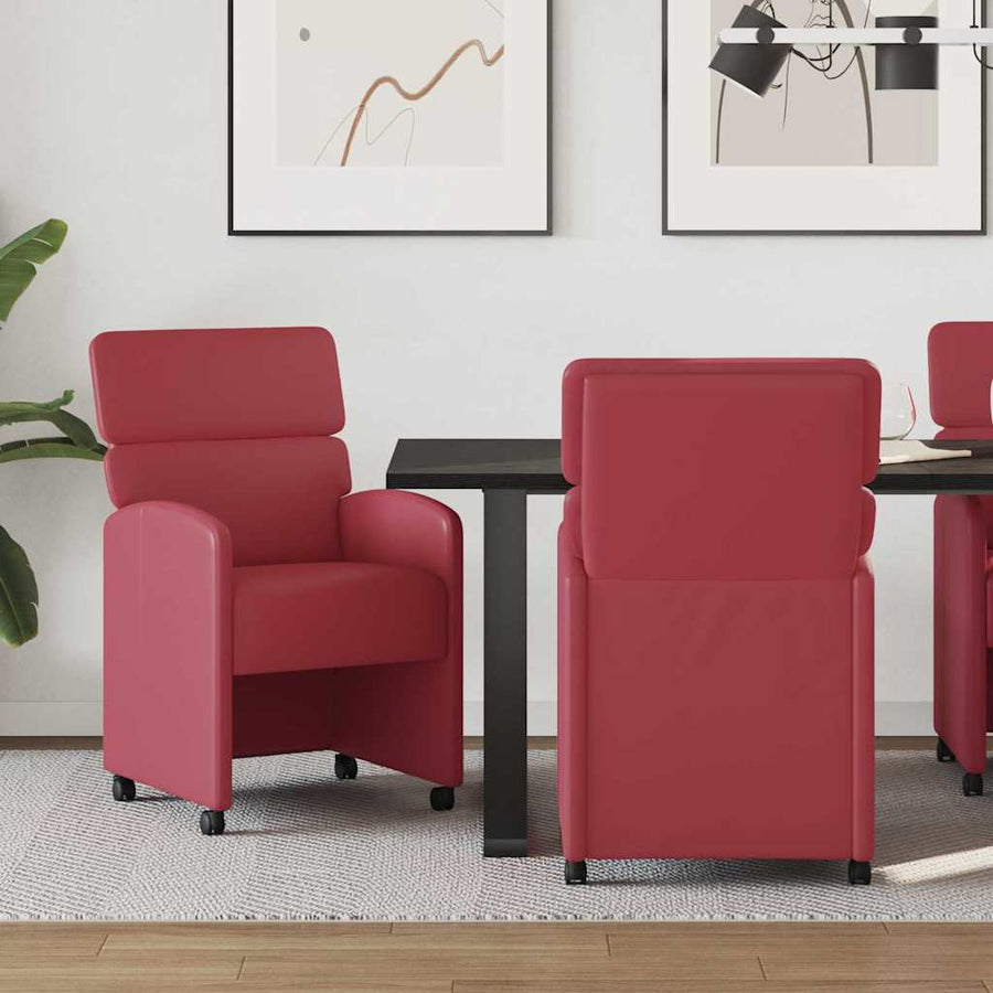 Eetstoelen met wielen 2 pcs Wijnrood 58 x 65 x 98 cm Kunstleer
