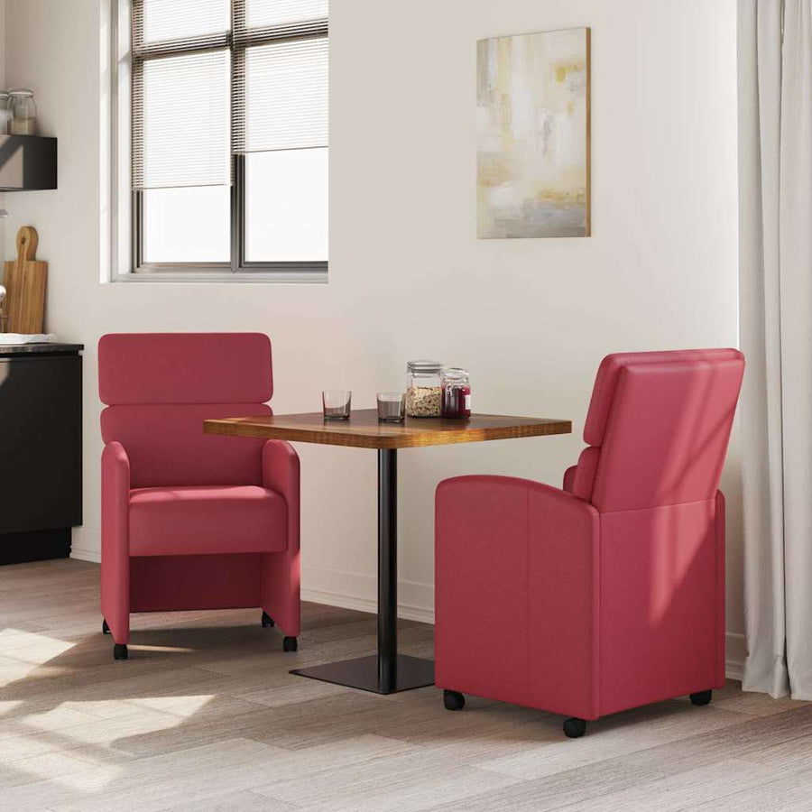 Eetstoelen met wielen 2 pcs Wijnrood 58 x 65 x 98 cm Kunstleer