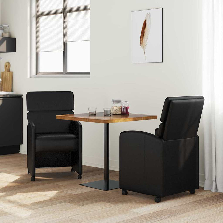 Eetstoelen met wielen 2 pcs Zwart 58 x 65 x 98 cm Kunstleer
