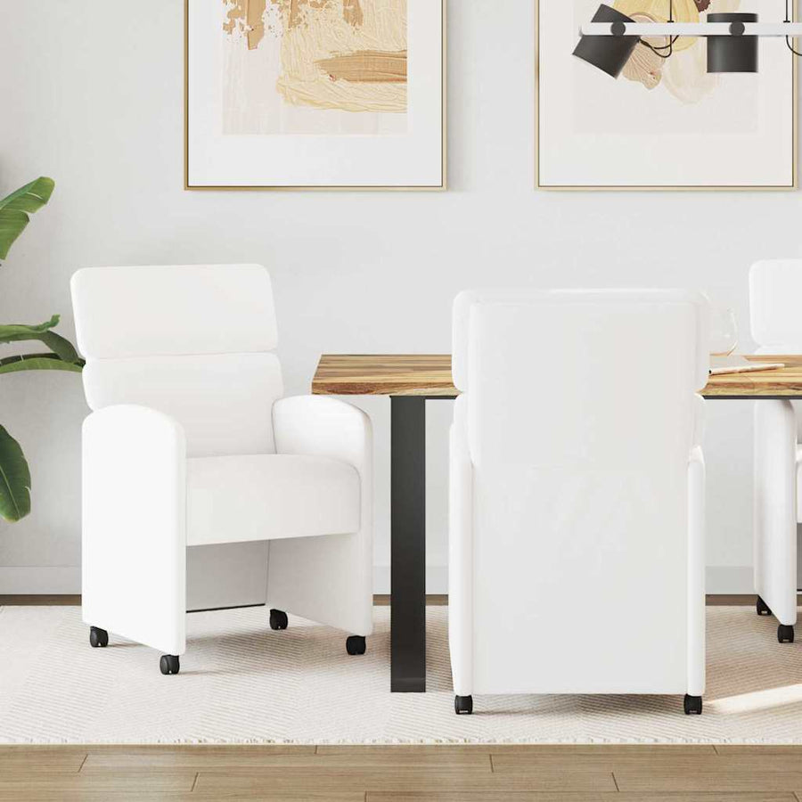 Eetstoelen met wielen 2 pcs Wit 58 x 65 x 98 cm Kunstleer