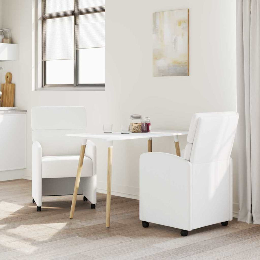 Eetstoelen met wielen 2 pcs Wit 58 x 65 x 98 cm Kunstleer