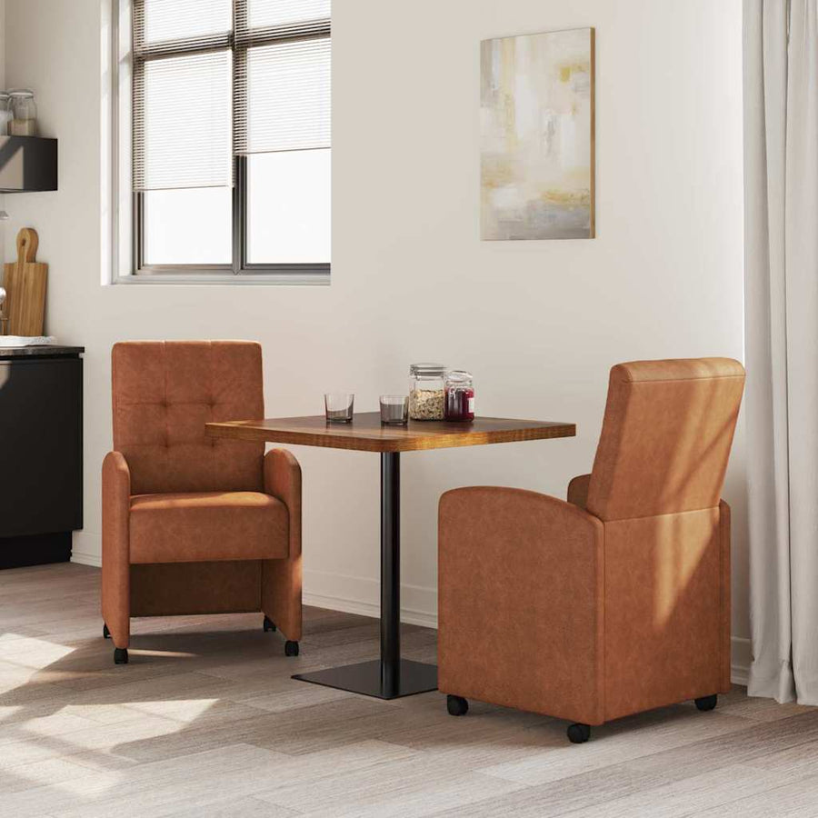 Eetstoelen met wielen 2 pcs Bruin 57 x 67 x 98 cm Kunstleer