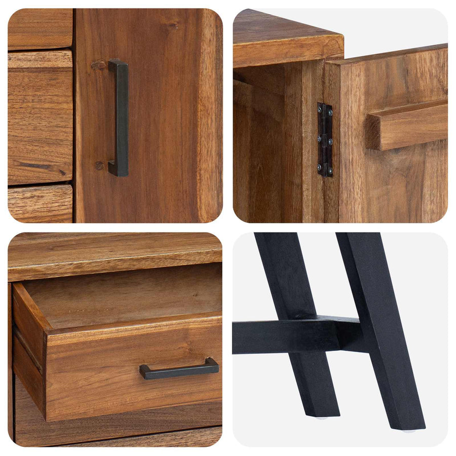 TV-standaard met lade Bruin 110 x 30 x 75 cm Massief Teakhout