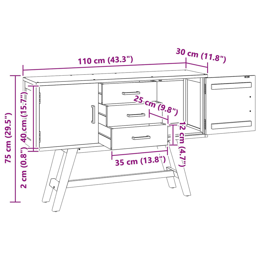 TV-standaard met lade Bruin 110 x 30 x 75 cm Massief Teakhout