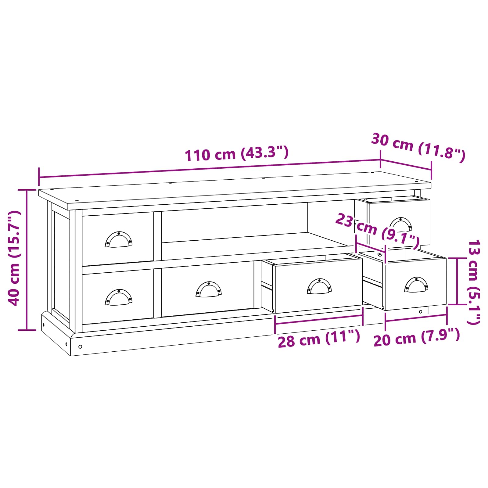 TV-standaard met lade Bruin 110 x 30 x 40 cm Massief Teakhout