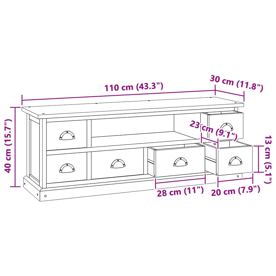 TV-standaard met lade Bruin 110 x 30 x 40 cm Massief Teakhout