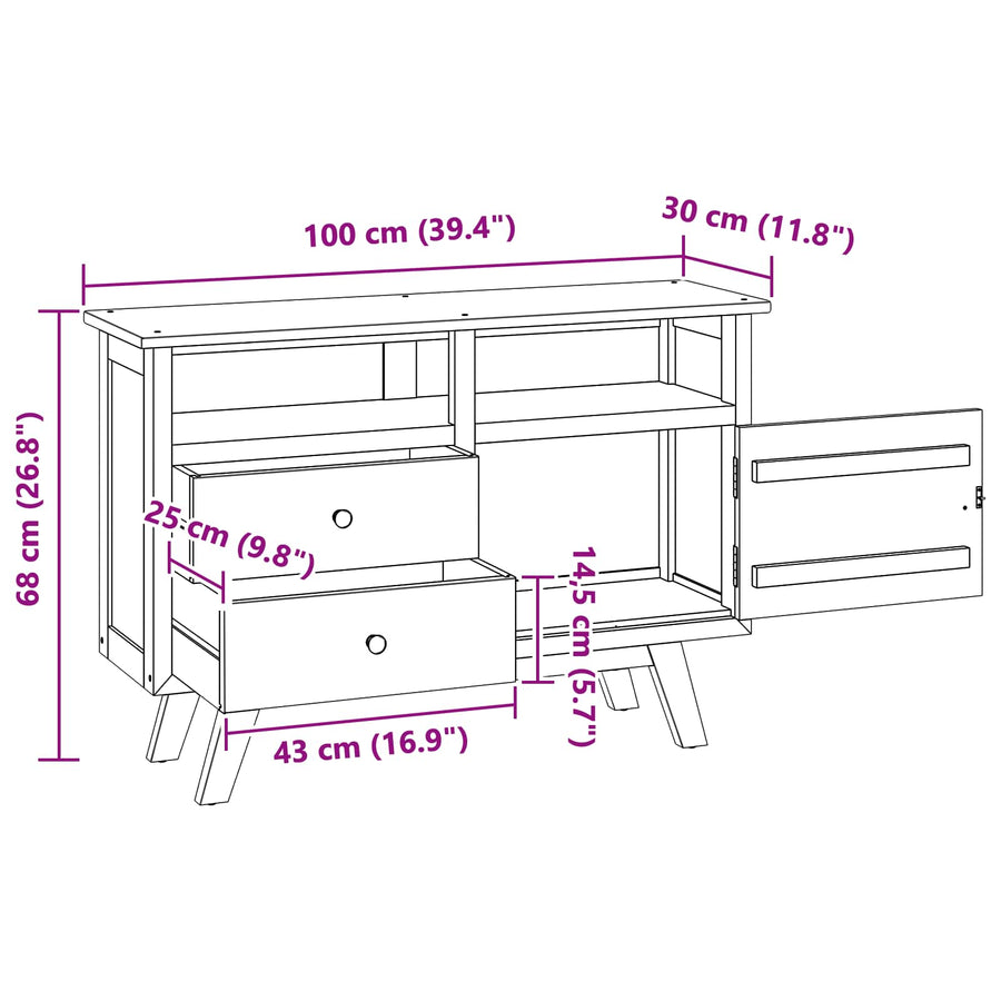 Dressoir met lade Bruin 100 x 30 x 68 cm Massief Teakhout