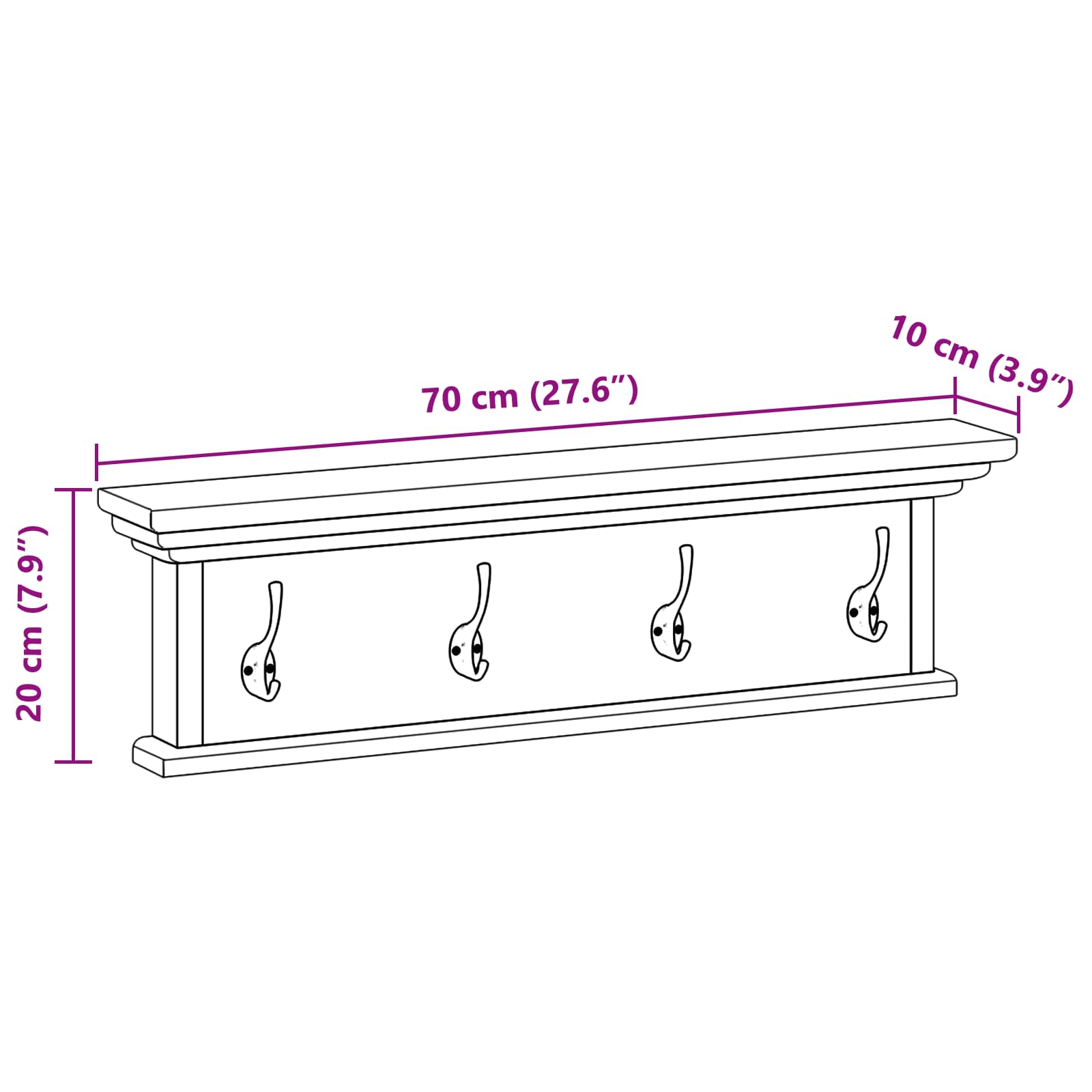 Wand gemonteerde kapstok Wandgemonteerd Naturel 70 x 10 x 20 cm