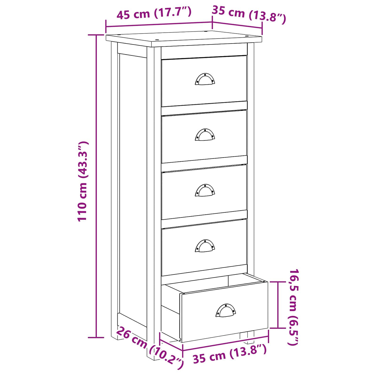 Ladekast met lade Bruin 45 x 35 x 110 cm Massief Teakhout
