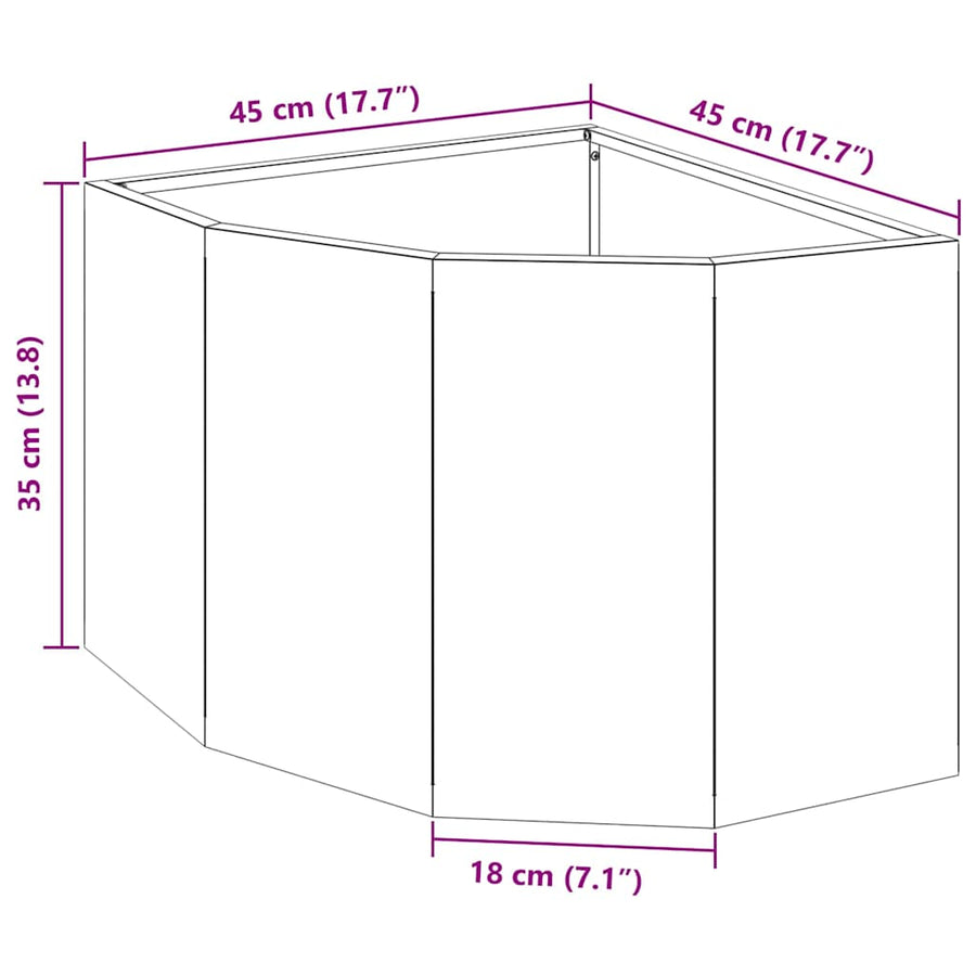 Hoek Plantbak Olijfgroen 45 x 45 x 35 cm Staal