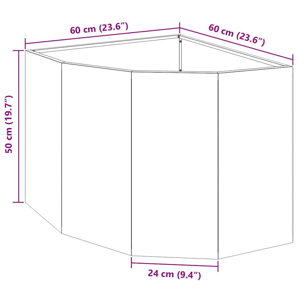 Hoek Plantbak Roestig 60 x 60 x 50 cm
