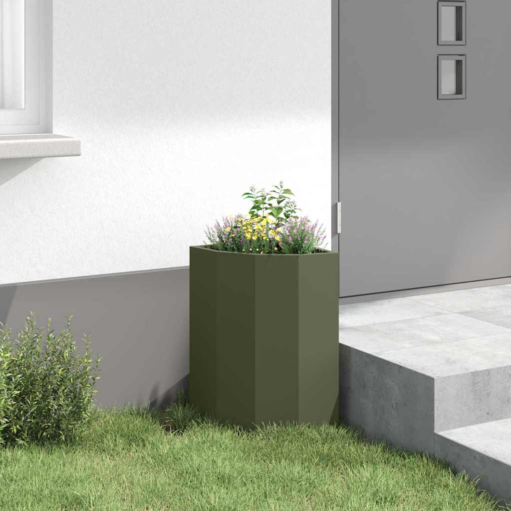 Hoek Plantbak Olijfgroen 30 x 30 x 50 cm Staal
