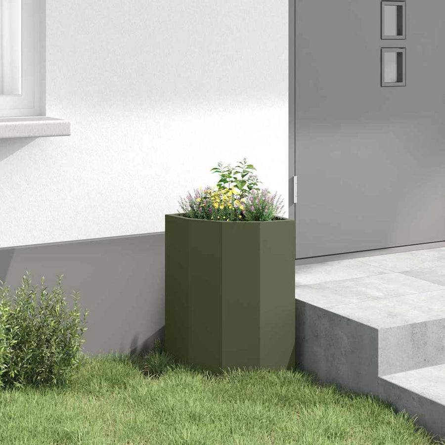 Hoek Plantbak Olijfgroen 30 x 30 x 50 cm Staal
