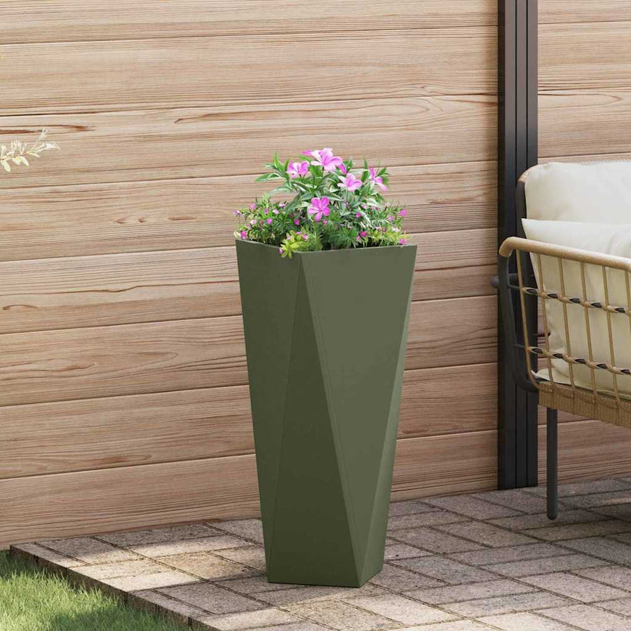 Plantenbak 2 pcs Olijf Groen 30 x 30 x 75 cm Staal