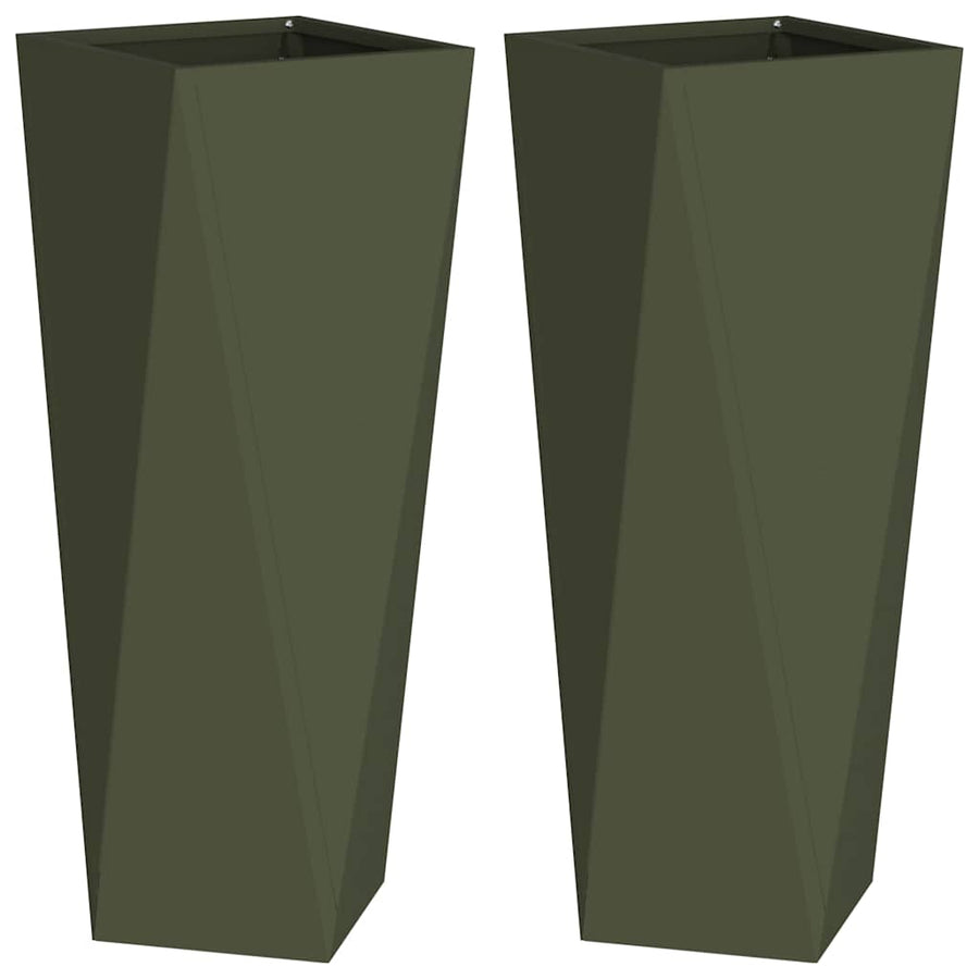 Plantenbak 2 pcs Olijf Groen 30 x 30 x 75 cm Staal