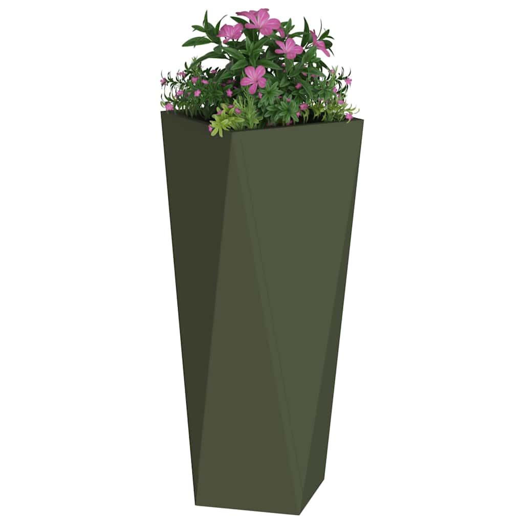 Plantenbak 2 pcs Olijf Groen 30 x 30 x 75 cm Staal